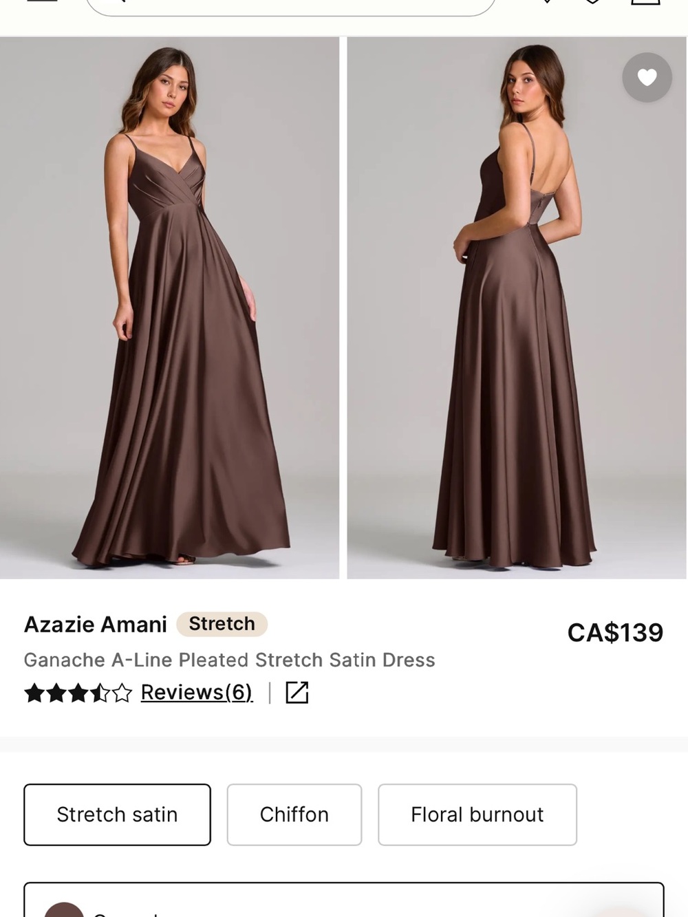 Azazie Ganache Brown Satin A-Line Maxi Dress